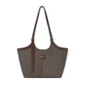 Bolso tote elegante para mujer para el trabajo con ribetes de cuero sintético en contraste. - Café Claro