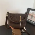 Vintage brown leather shoulder bag, trendy casual crossbody handbag for women daily commuting style. - Coffee