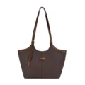 Bolso de hombro marrón oscuro con ribete de PU, elegante bolso tote para trabajo diario. - Marrón
