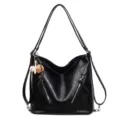 Bolso tote de cuero PU negro bolso de hombro vintage bolso de mano mujer estilo casual - Bolsa Individual / Negro