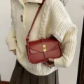 Bolso cruzado de mujer retro rojo vino cuero suave moda hombro mensajero bolso de mano 2025 - Rojo