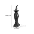 Detaillierte Abmessungen und Maßstab der schwarzen Hexe-Geist-Harzstatue für Halloween - Kleine Hexe (YM055) / 7x8x20cm / Schwarz