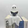 Handcrafted cute white ghost reading book resin figurine for Halloween shelf decor - Ghost Reading (7x9x14.5cm)