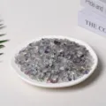 Polished natural colorful fluorite crystal gravel displayed in a white ceramic bowl - Colorful Fluorite / 5-7mm (100g)
