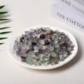 Polished natural fluorite crystal gravel chips in multi-color on a white plate - 3-5mm/500g / Fluorite