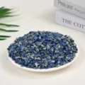 Natural blue lapis lazuli crystal crushed stones displayed in a minimalist white dish - 3-5mm/500g / Lapis Lazuli