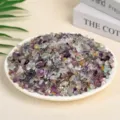 Premium natural colorful fluorite crystal crushed stones displayed in a white ceramic plate - Polished Color Fluorite / 5-7mm (100g)