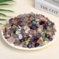 Natural colorful fluorite crystal tumbled stones for home decor on a white ceramic plate - Polished Color Fluorite / 7-9mm (100g)