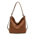 Zaino borsa a spalla convertibile in pelle scamosciata marrone retro, grande borsa casual donna. - Marrone