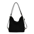 Zaino donna nero scamosciato retro grande capacità shopper borsa a spalla casual. - Nero