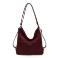 Zaino borsa shopper rétro in camoscio da donna, grande borsa a tracolla rosso scuro. - Borgogna