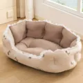 Accogliente divano letto per cani con stampa di cuccioli carini e bordo in pizzo per animali domestici - Cucciolo marrone (rialzato e ispessito)