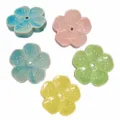 Ceramic plum blossom incense holder plate, cute floral aroma diffuser base, 5cm diameter. - Large Green Cherry Blossoms (with Hole)