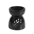Black Ceramic Oil Burner, Leaf Cutout Aromatherapy Diffuser, Aroma Lamp for Home Spa Decor - Matte Black