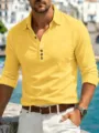 Men solid color long sleeve casual linen shirt spring summer business fashion top - Yellow