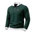 Men's waffle knit quarter zip sweatshirt stand collar casual pullover long sleeve top - S / Tops / Army Green