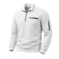 Weißes Herren Waffelstrick Sweatshirt mit Viertelreißverschluss, Brust- und Ärmeltasche. - S / Oberteile / Weiß