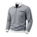 Men's waffle quarter zip sweatshirt casual stand collar long sleeve pullover top - S / Tops / Gray