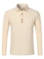 Men's solid color long sleeve lapel polo shirt casual business daily wear breathable top - Khaki