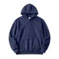 Men winter coral fleece hooded sweatshirt casual warm pullover hoodie solid color top - Navy Blue