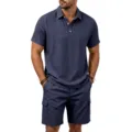Herren Freizeit Leinen Polo Shirt und Cargo Shorts Set für Sommer Strand und Outdoor tragen. - Marineblau