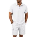 Herren Lässiges Leinen Polo Shirt und Cargo Shorts Set, ideal für Sommer Outdoor und Alltag. - S / Oberteil und Unterteil / Weiß