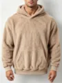 Herren Winter einfarbig Korallenfleece Kapuzenpullover mit Kängurutasche lässiger Pulli. - S / Oberteile / Khaki