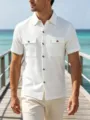 Heren wit waffelbreisel korte mouw overhemd met twee borstzakken voor zomer casual detail. - S / Tops / Wit