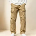 Men's casual khaki cargo pants with multi-pockets, relaxed fit loose trousers for outdoor daily wear. - S / Khaki