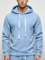 Men's Light Blue Fleece Hoodie Casual Long Sleeve Hooded Sweatshirt Winter Warm Apparel - S / Sky Blue