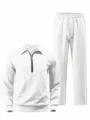 Herren Frühling Herbst Jacquard Trainingsanzug Reißverschluss Polo Sweatshirt Hose - S / Oberteil und Unterteil / Weiß