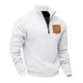 Men's quarter zip fleece sweatshirt solid color stand collar casual pullover top - White