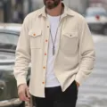 Chemise casual en velours côtelé pour homme à manches longues, veste élégante à revers. - S / Hauts / Abricot