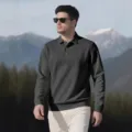 Camisa polo hombre manga larga gris oscuro jacquard vista de detalle con cuello botonado - S / Tops / Gris