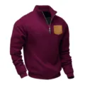 Herren Viertel-Reißverschluss Fleece Sweatshirt Stehkragen Kontrast Tasche Pullover Top - S / Oberteile / Burgunderrot