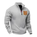 Men's Half-Zip Fleece Sweatshirt Casual Stand Collar Pullover with Chest Pocket Grey - Light Gray