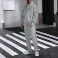 Men's autumn casual hooded zip-up cardigan jacket and long trousers tracksuit set. - S / Top And Bottom / Gray