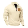 Herren Lässig Halb-Reißverschluss Stehkragen Fleece Sweatshirt mit Brusttasche in Beige. - S / Oberteile / Aprikose