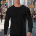 Ανδρικό μαύρο μακρυμάνικο T-shirt σε waffle υφή με στρογγυλή λαιμόκοψη casual top. - S / Tops / Μαύρο