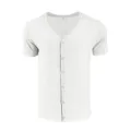 Maglietta cardigan uomo bianca manica corta scollo a V con bottoni, top casual traspirante. - Taglia S / Bianco