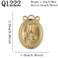 Detaillierte Maße der goldfarbenen ovalen Rose-Relief-Anhänger für DIY - Rosenrelief Ovaler Stil (Q1222)