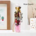 Bouteille de vœux en cristal de quartz rose avec tête de cerf et sceau de cire dorée - Bouteille de Quartz Rose 10-11cm
