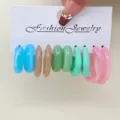 Set de pendientes de aro en C de resina macaron de colores para estilo de verano - 六对装款式三