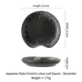 Japanese style black lotus leaf ceramic saucer plate, dimensions 13.2x12.3x2cm - 5 Inch / Black And White