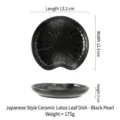 Elegant Japanese style ceramic lotus leaf shaped saucer in black pearl finish with dimensions - 5 Inch / Black Pearl