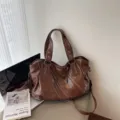Bolso de hombro de cuero PU marrón bolso tote casual gran capacidad para mujeres viaje - Marrón