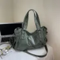 Green PU leather women shoulder bag casual tote crossbody bag with stylish diagonal zippers. - Green