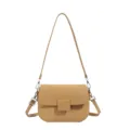 Bolso de hombro de cuero texturizado camello, elegante bolso cruzado casual con cierre. - Marrón