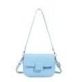 Light blue textured leather crossbody bag with flap and square clasp for women stylish daily use. - Blue
