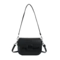Black textured shoulder bag crossbody purse stylish daily fashion handbag for women. - Black